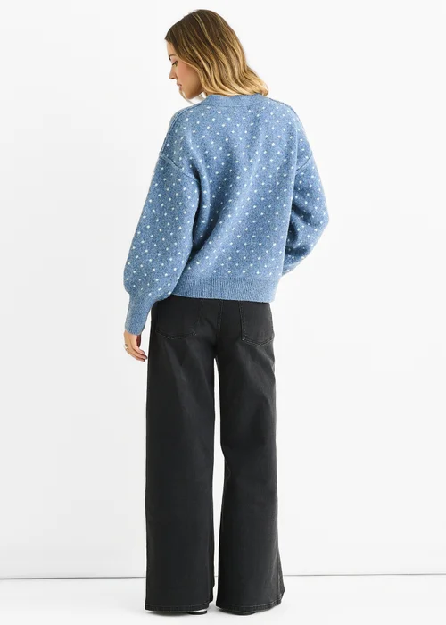 Gini London Denim Spot Print Button Cardigan Look Jumper - S/M Image 2