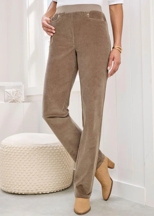 Cotton Traders Dark Chestnut Premium Pull On Cord Trousers - 12/L29 Image 2