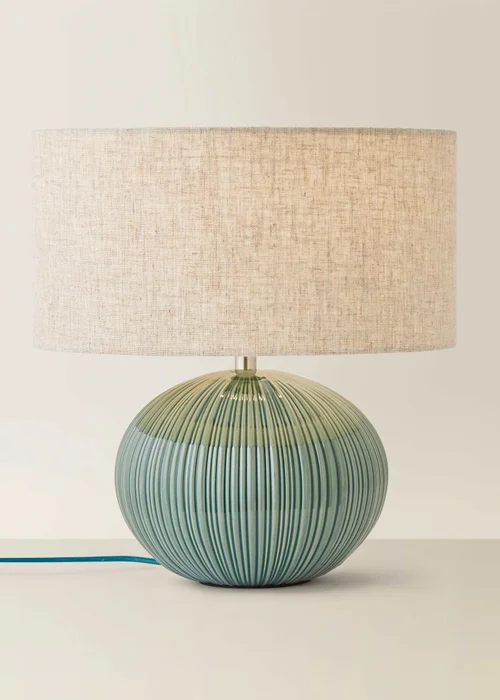 ValueLights Rebecca Green Ribbed Ceramic Table Lamp with Linen Shade - One Size Image 3
