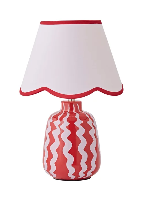 ValueLights Katy Pink & Red Wiggle Stripe Table Lamp with Scallop Shade - One Size Image 5