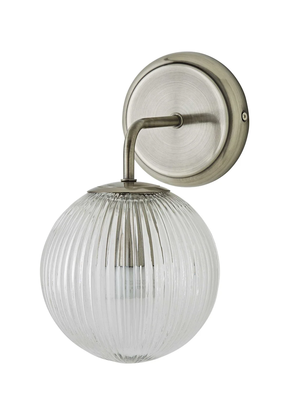 ValueLights Kempton Brushed Chrome Wall Light Ribbed Globe Shade - One Size Image 5