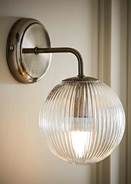 ValueLights Kempton Brushed Chrome Wall Light Ribbed Globe Shade - One Size Image 1