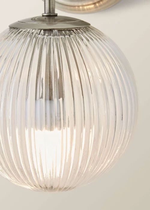 ValueLights Kempton Brushed Chrome Wall Light Ribbed Globe Shade - One Size Image 4
