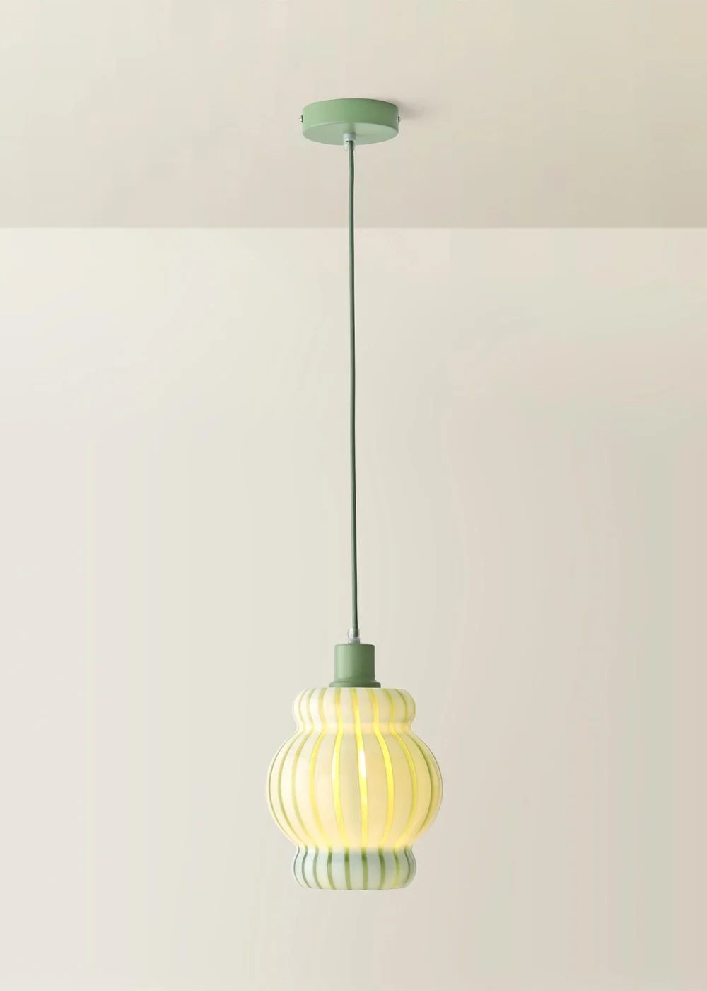 ValueLights Taffy Green Stripe Glass Pendant Ceiling Light - One Size Image 3