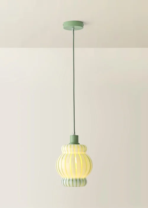 ValueLights Taffy Green Stripe Glass Pendant Ceiling Light - One Size Image 3