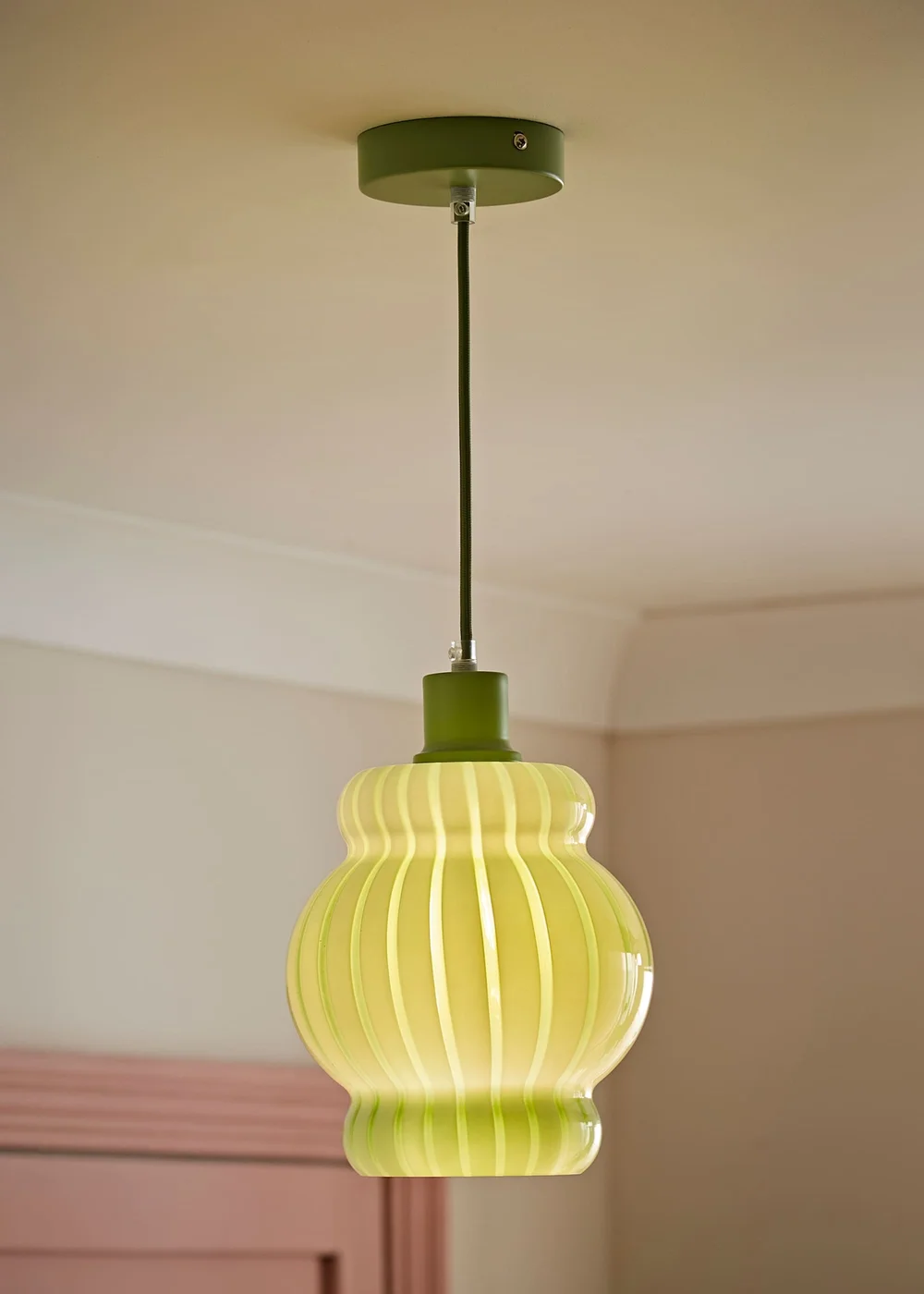 ValueLights Taffy Green Stripe Glass Pendant Ceiling Light - One Size Image 1