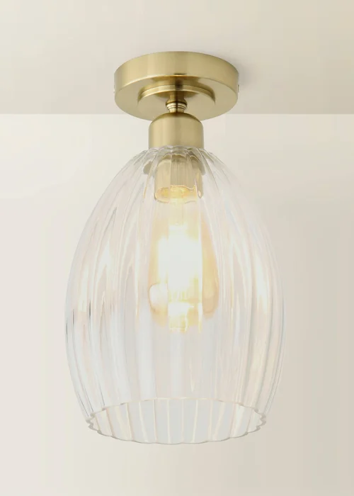 ValueLights Cheltenham Gold Flush Ceiling Light Ribbed Shade - One Size Image 3