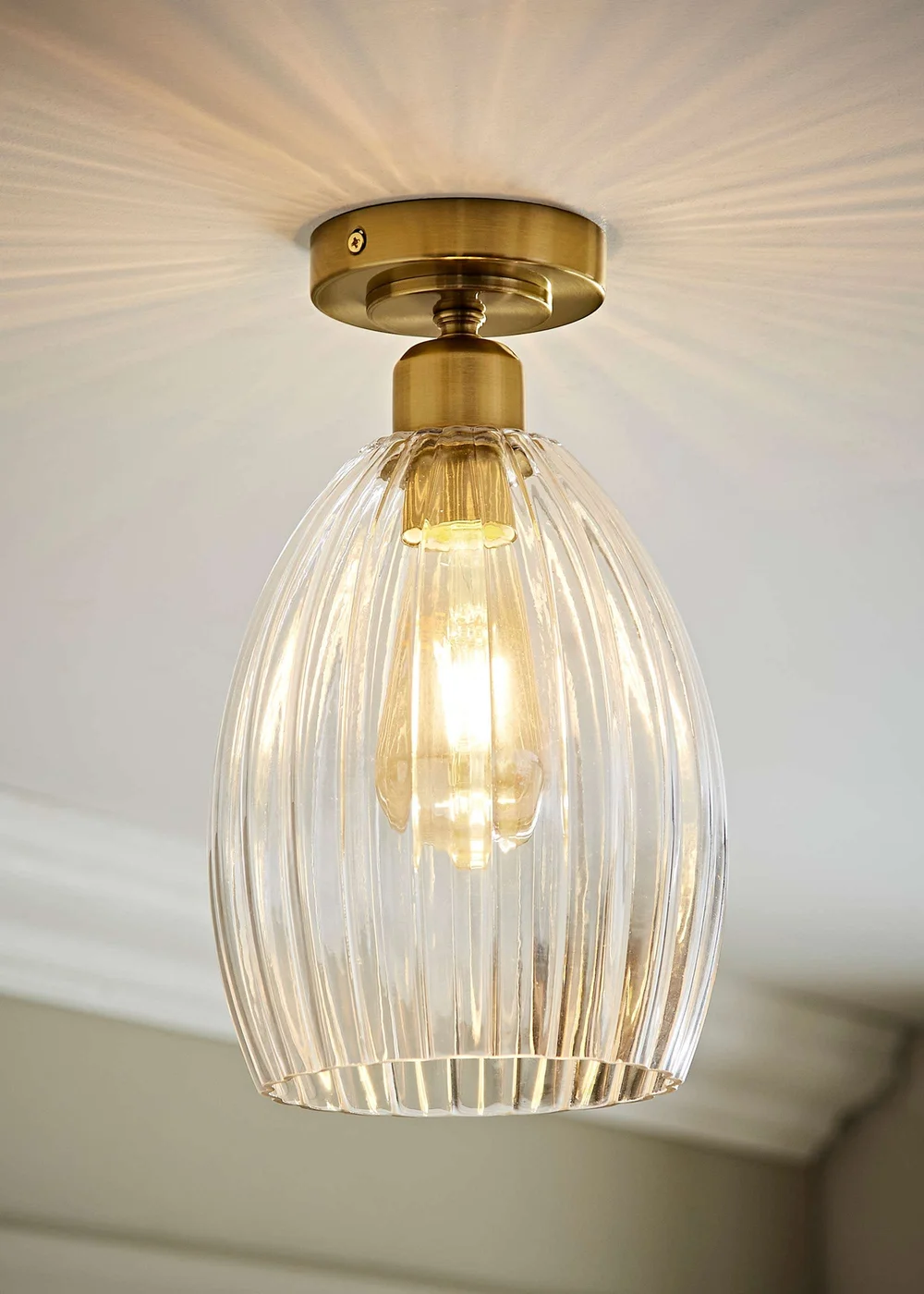 ValueLights Cheltenham Gold Flush Ceiling Light Ribbed Shade - One Size Image 1