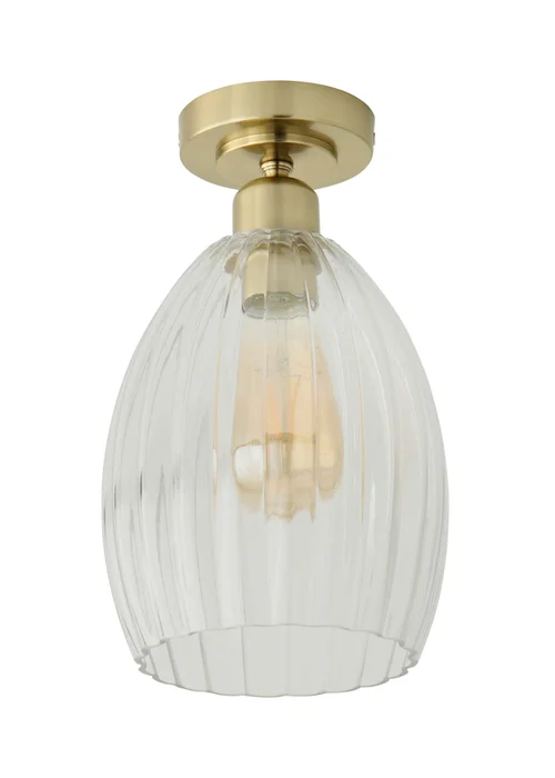 ValueLights Cheltenham Gold Flush Ceiling Light Ribbed Shade - One Size Image 5