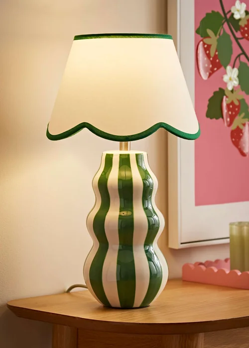 ValueLights Everie Green Stripe Table Lamp with Scallop Shade - One Size Image 1