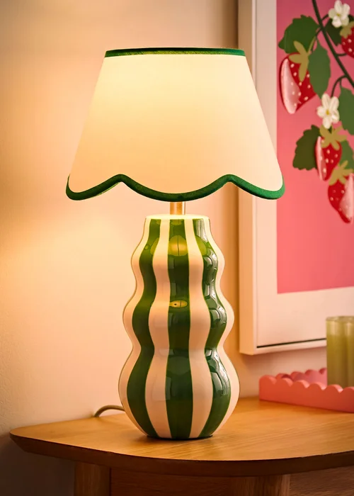 ValueLights Everie Green Stripe Table Lamp with Scallop Shade - One Size Image 2