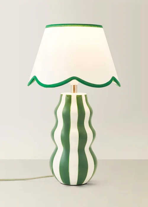 ValueLights Everie Green Stripe Table Lamp with Scallop Shade - One Size Image 3