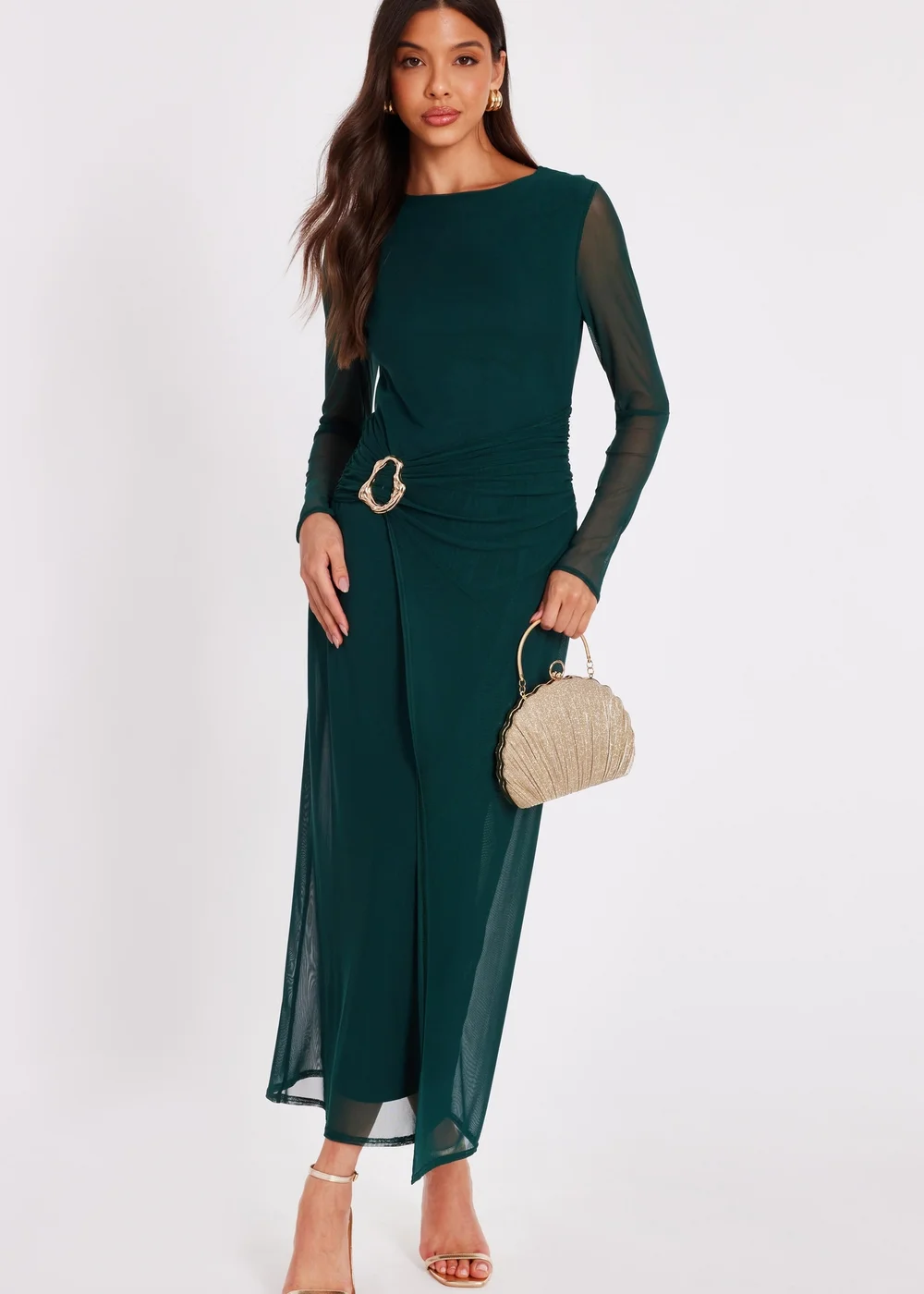 Quiz Green Mesh Buckle Midaxi Dress - 6 | Matalan Quiz Green Mesh Buckle Midaxi Dress - 6 | Matalan