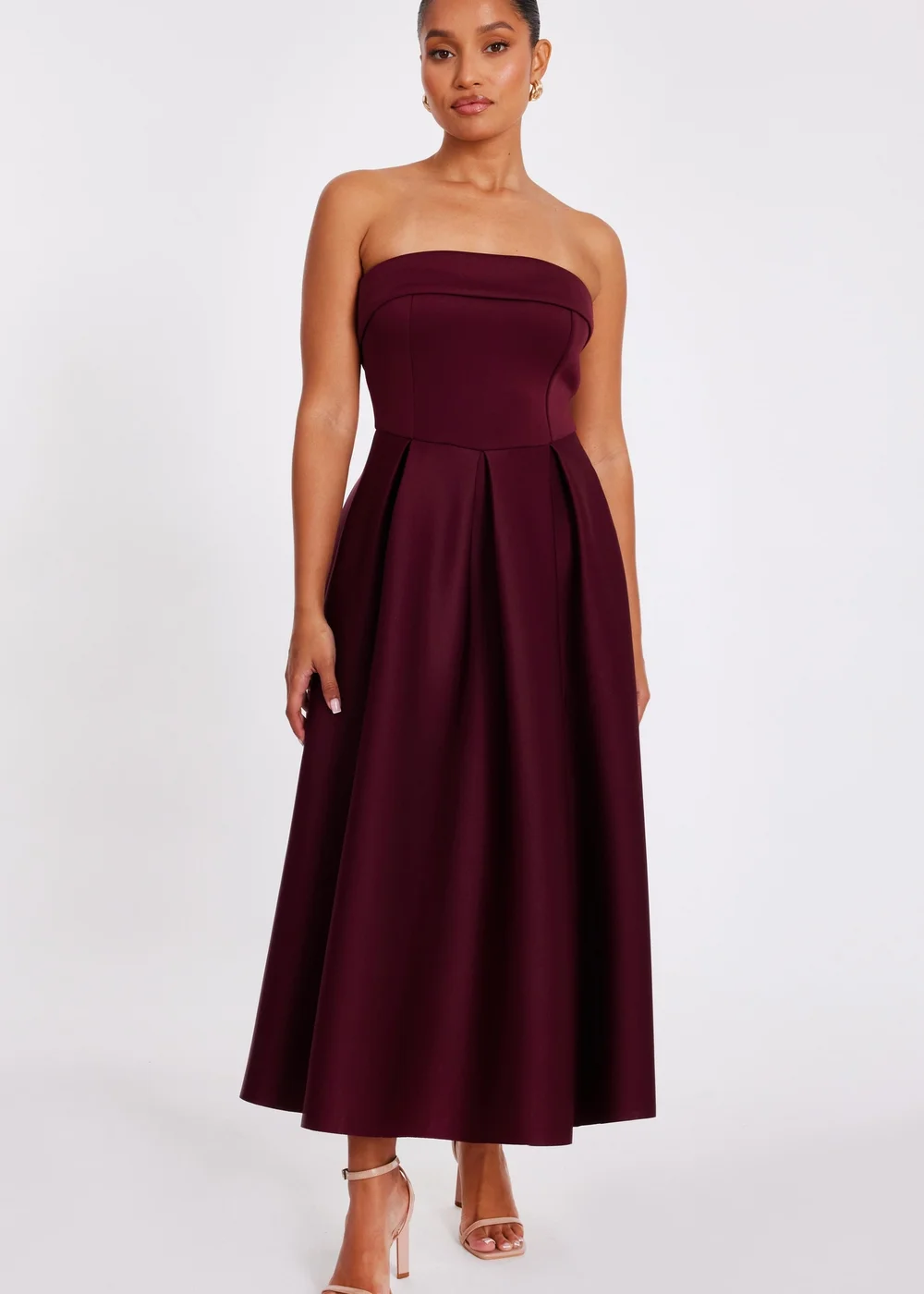 Quiz Burgundy Petite Bandeau Skater Dress - 14 | Matalan Quiz Burgundy Petite Bandeau Skater Dress - 14 | Matalan