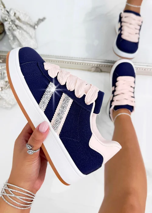 Love Lemonade Navy Crystal Stripe Trainers Limited Edition - 3 Image 4