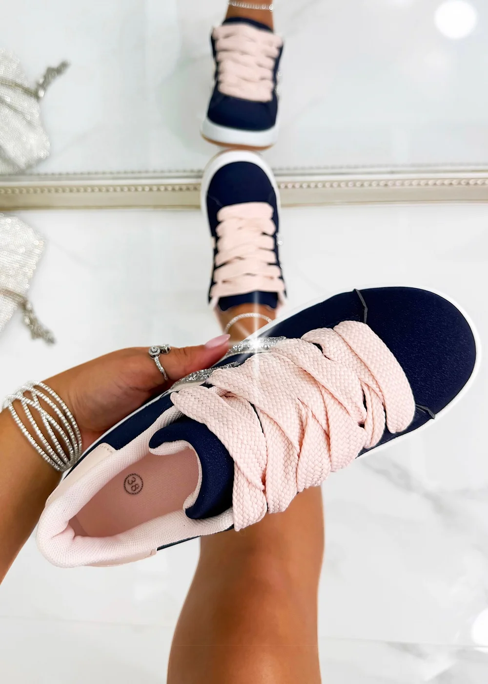 Love Lemonade Navy Crystal Stripe Trainers Limited Edition - 3 Image 2