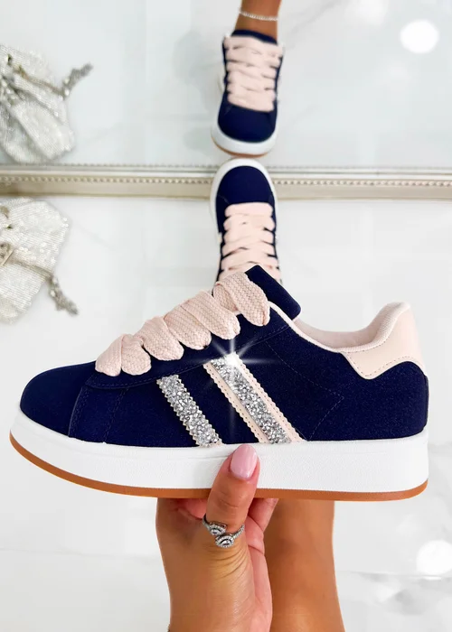 Love Lemonade Navy Crystal Stripe Trainers Limited Edition - 3 Image 1