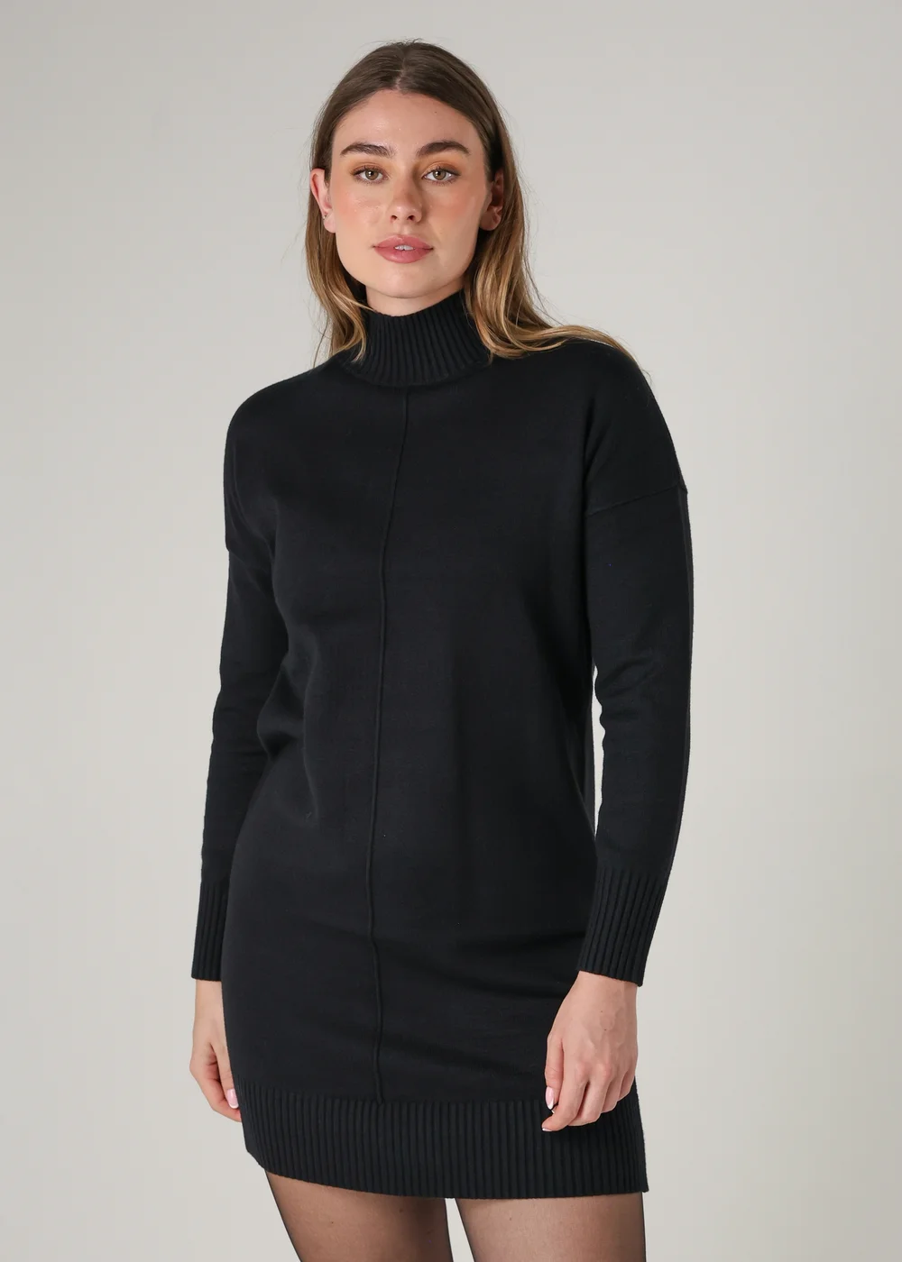 French Connection Black Cosy Soft Touch High Neck Seam Jumper Mini Dress - XL | Matalan French Connection Black Cosy Soft Touch High Neck Seam Jumper Mini Dress - XL | Matalan