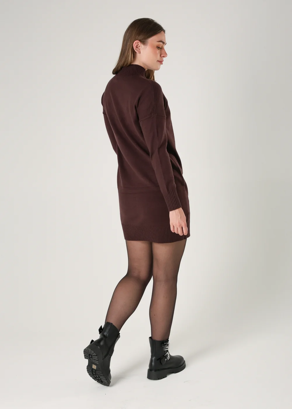 French Connection Brown Cosy Soft Touch High Neck Seam Jumper Mini Dress - S | Matalan French Connection Brown Cosy Soft Touch High Neck Seam Jumper Mini Dress - S | Matalan