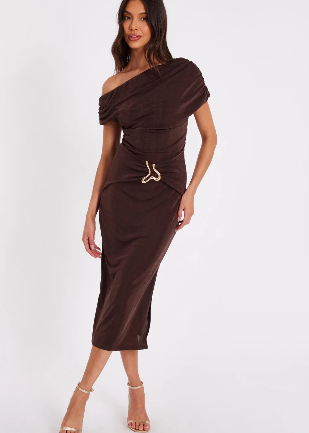 Quiz Brown Drop Sleeve Buckle Midaxi Dress - 16 | Matalan Quiz Brown Drop Sleeve Buckle Midaxi Dress - 16 | Matalan