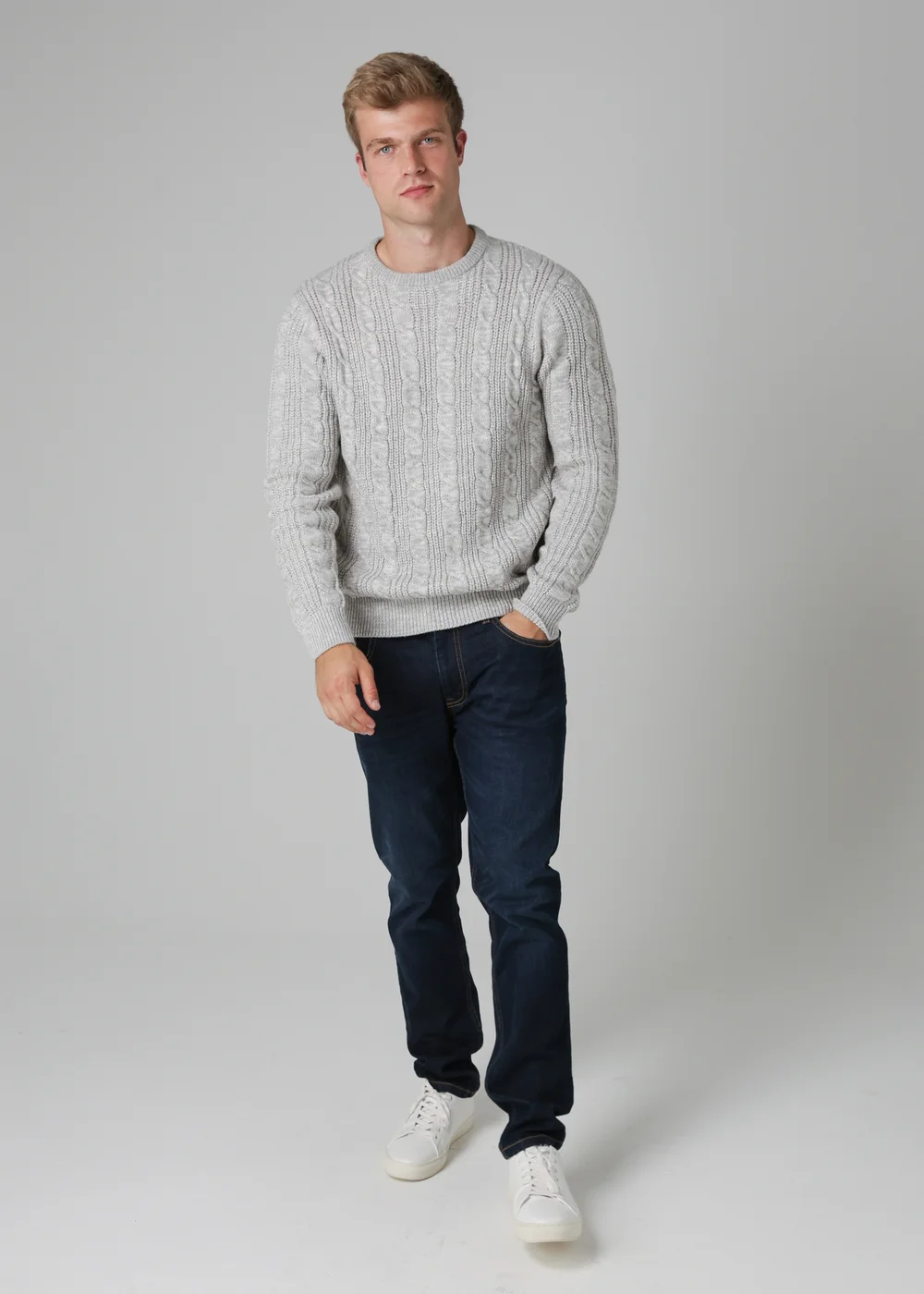 French Connection Ecru Cable Knit Crew Neck Jumper - S Image 3