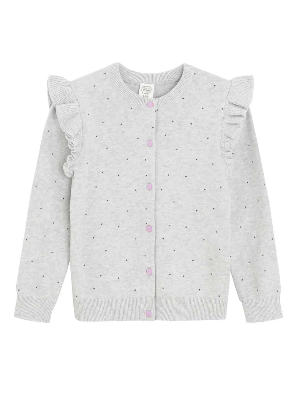 Cool Club Grey Button-Up Polka Dot Ruffle Shoulder Cardigan (3-8 yrs) - 3 Yrs Image 1