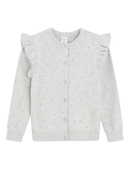 Cool Club Grey Button-Up Polka Dot Ruffle Shoulder Cardigan (3-8 yrs) - 3 Yrs Image 1