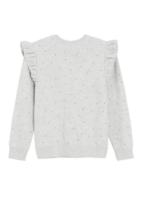 Cool Club Grey Button-Up Polka Dot Ruffle Shoulder Cardigan (3-8 yrs) - 3 Yrs Image 2