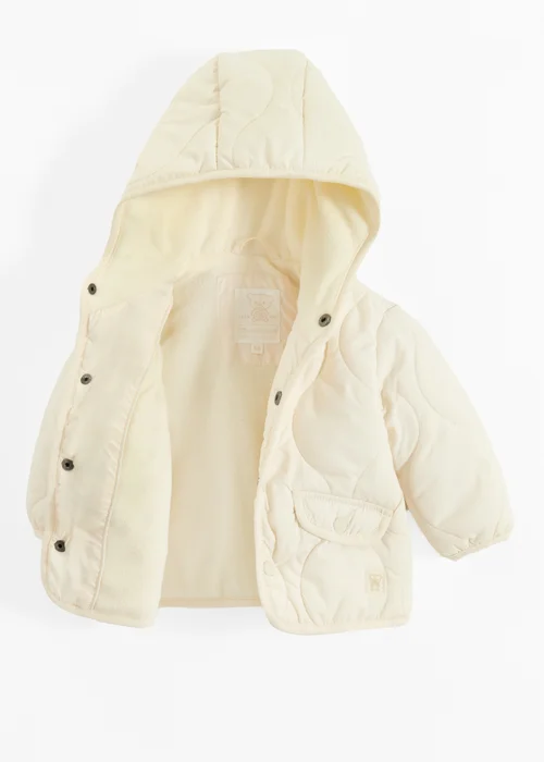 Cool Club White Quilted Hooded Button-Up Jacket (3-24 mnths) - 6-9 months Image 4