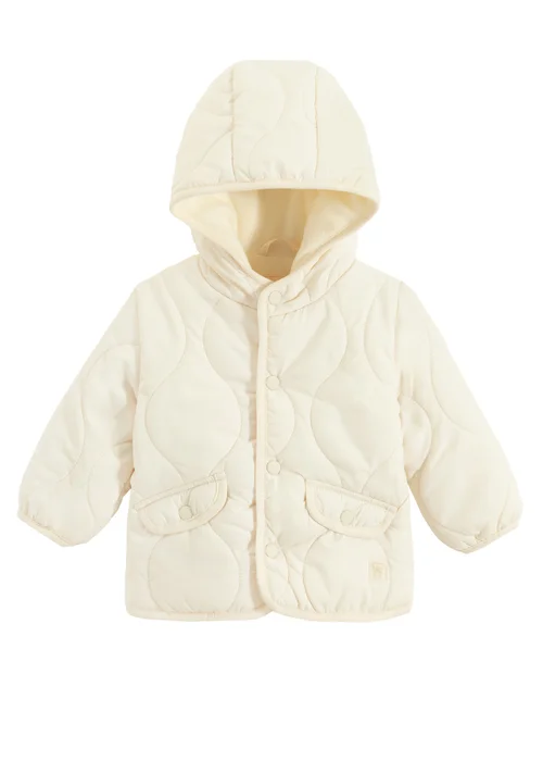 Cool Club White Quilted Hooded Button-Up Jacket (3-24 mnths) - 6-9 months Image 1