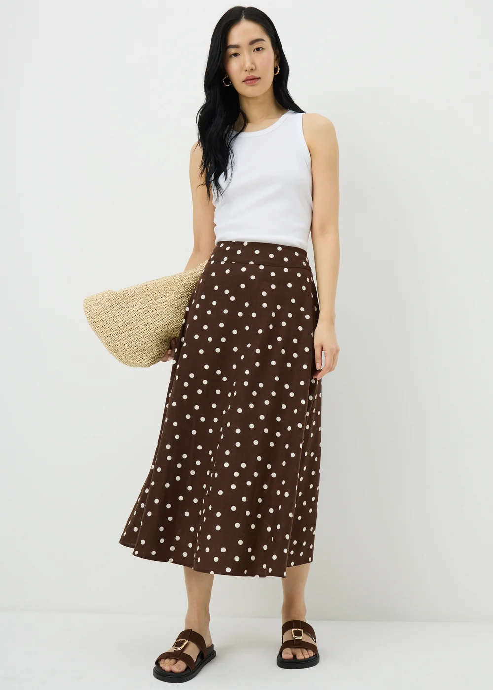 Chocolate Brown Polka Dot Midaxi Skirt - Size 8 Image 1