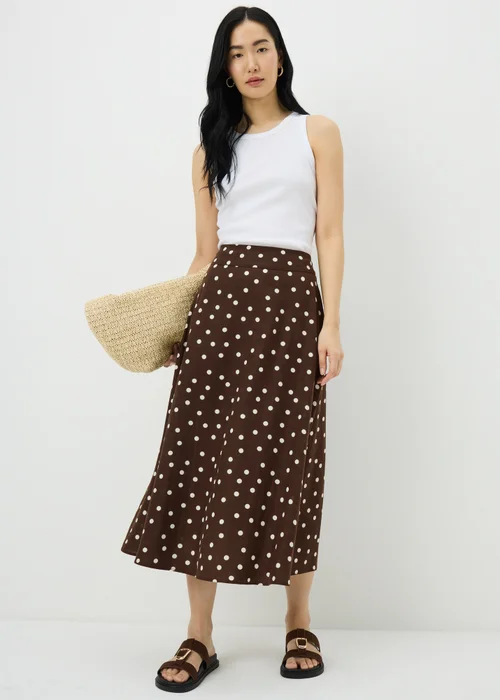 Chocolate Brown Polka Dot Midaxi Skirt - Size 8 Image 1
