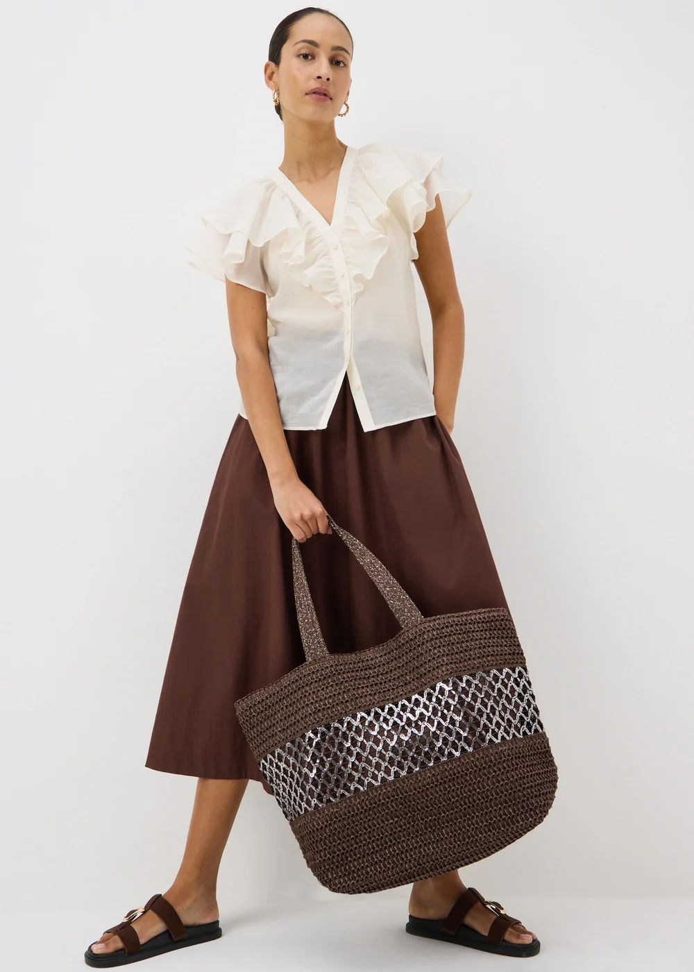 Chocolate Brown Trim Beach Bag - One Size Image 1