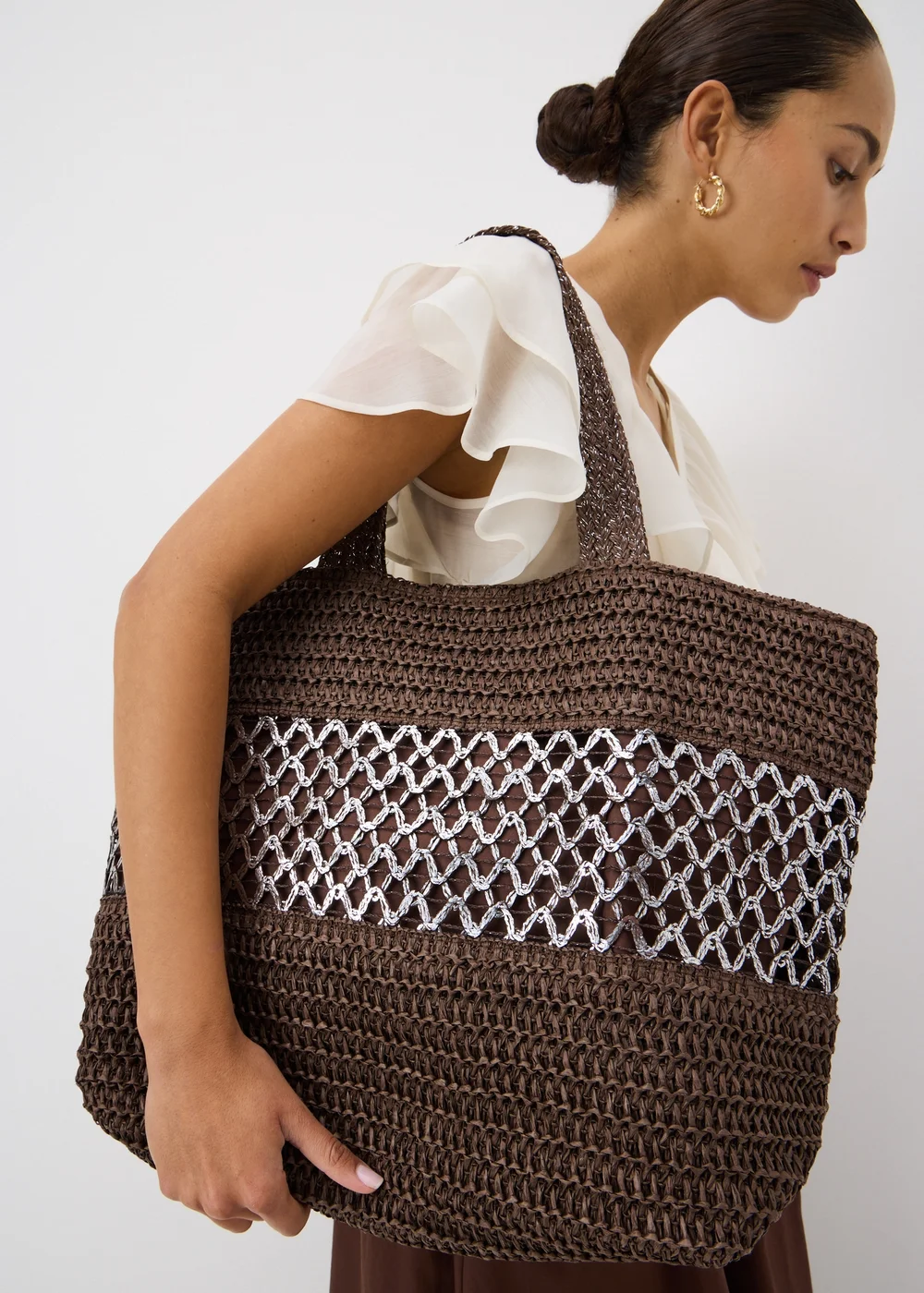 Chocolate Brown Trim Beach Bag - One Size Image 2
