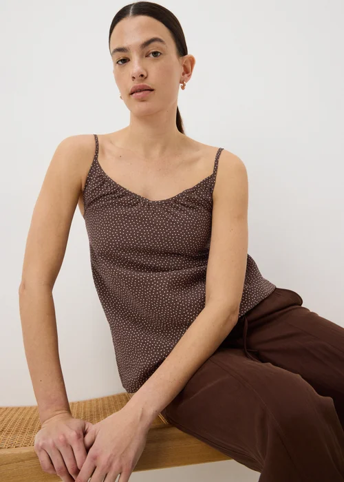 Brown Polka Dot Ruched Cami Top - 26 Image 2
