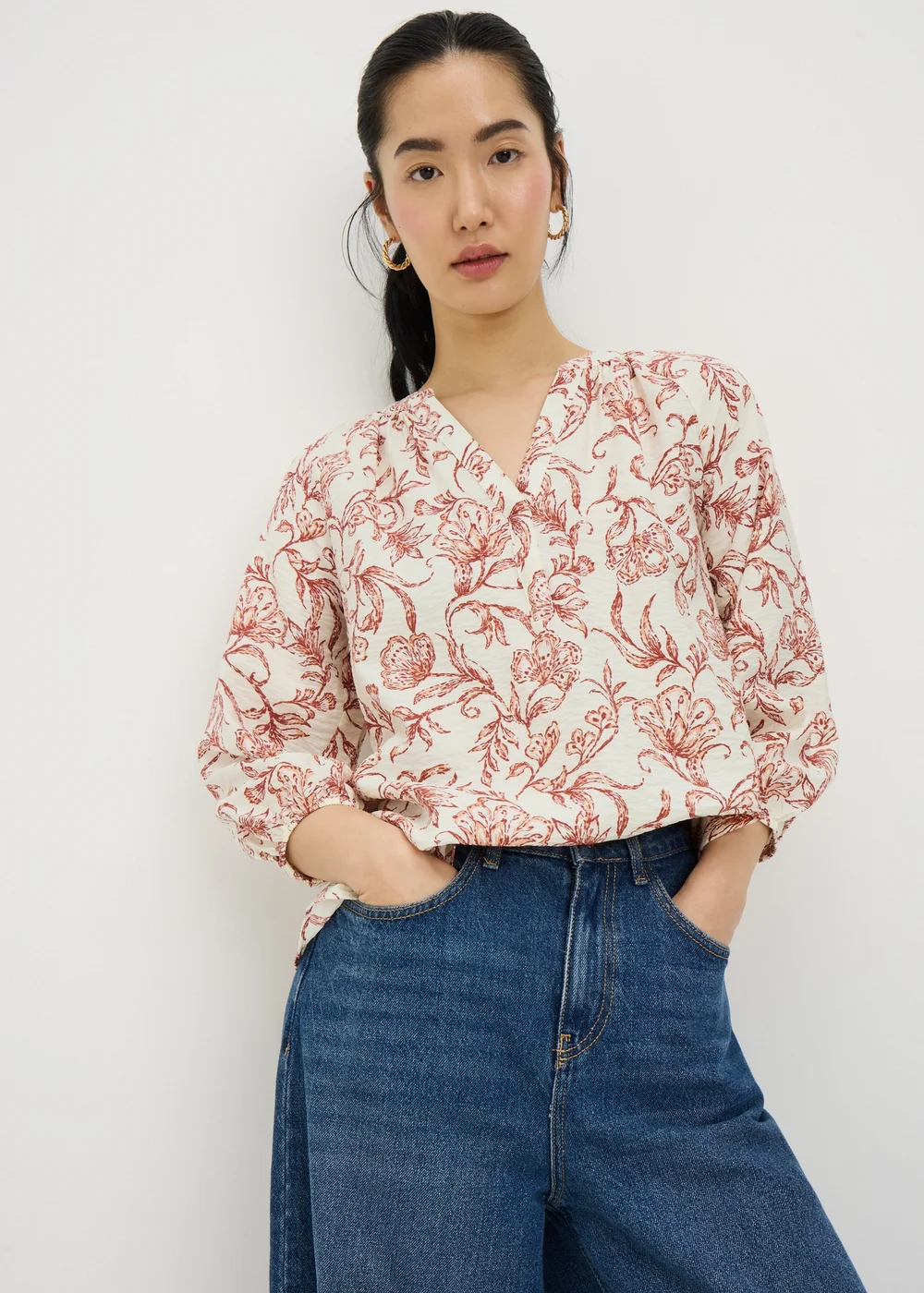 Plus Size Pink Floral Ruffle Long Sleeve Peasant Top Plus Size Pink Floral Ruffle Long Sleeve Peasant Top