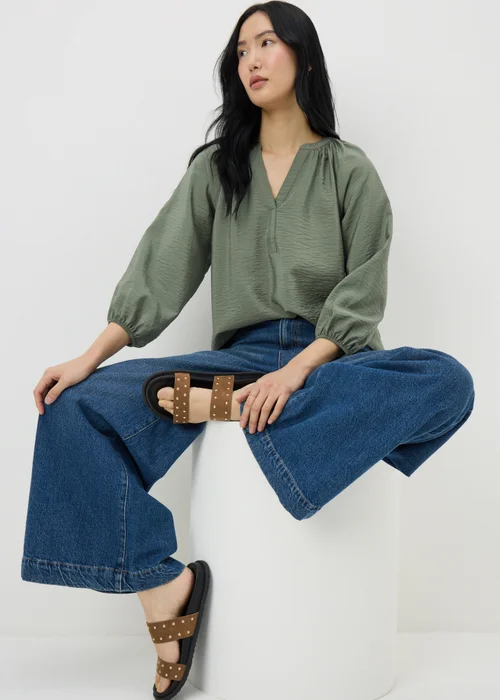 Olive 3/4 Sleeve Popover Blouse - 14 Image 2