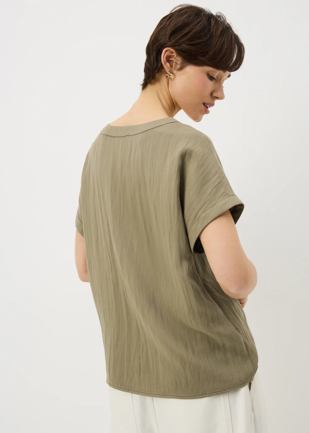 Khaki Textured Box Top Blouse - 12 Image 3