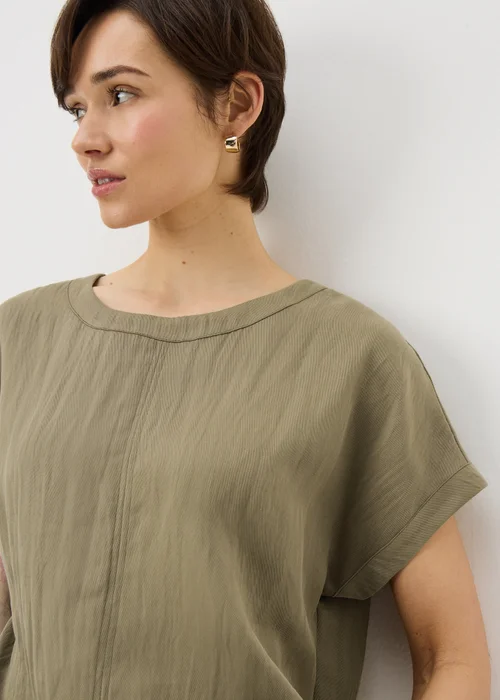 Khaki Textured Box Top Blouse - 12 Image 2