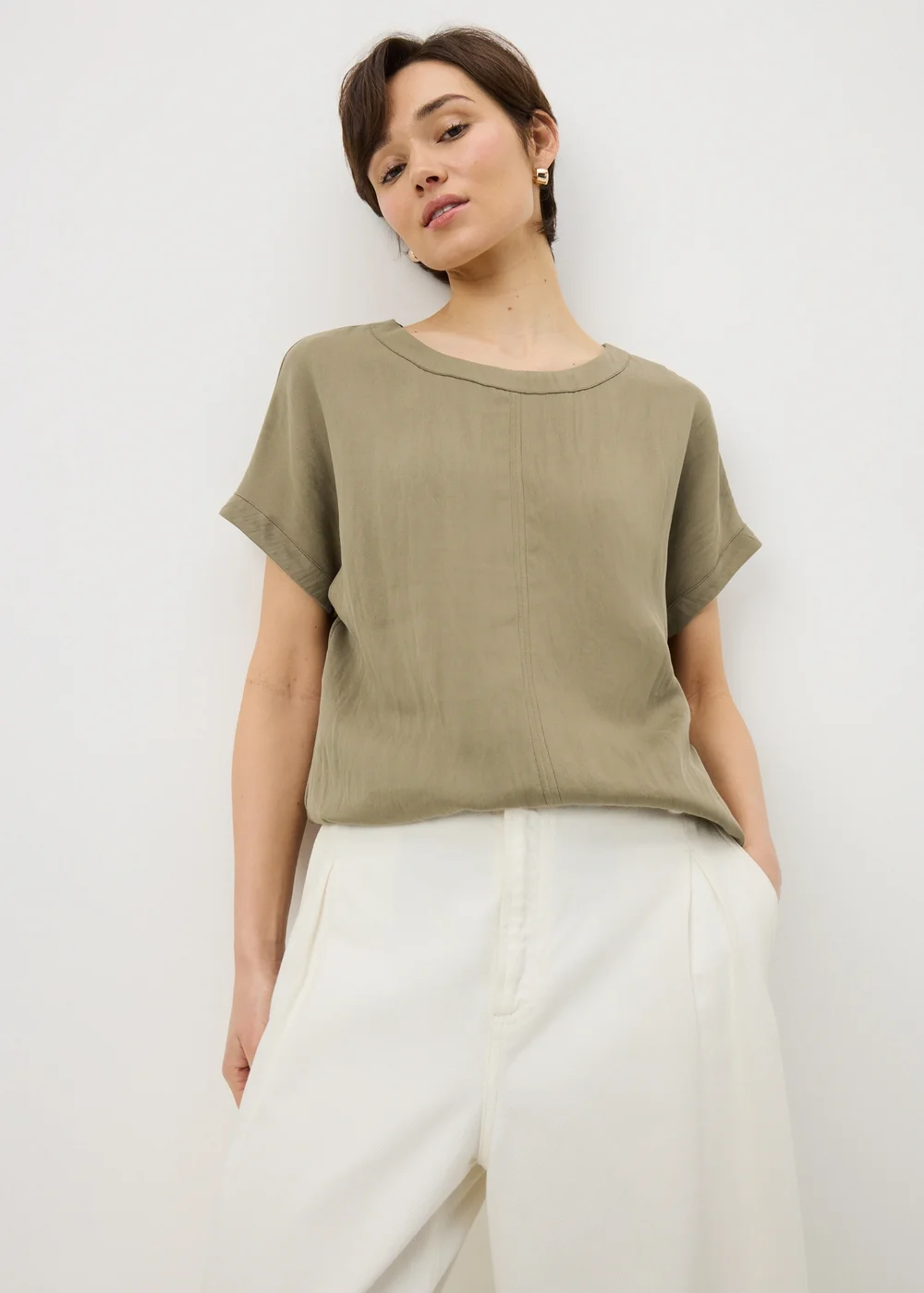 Khaki Textured Box Top Blouse - 12 Image 1