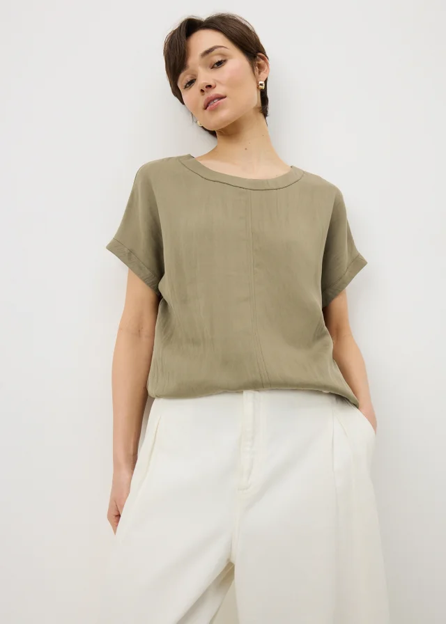 Khaki Textured Box Top Blouse