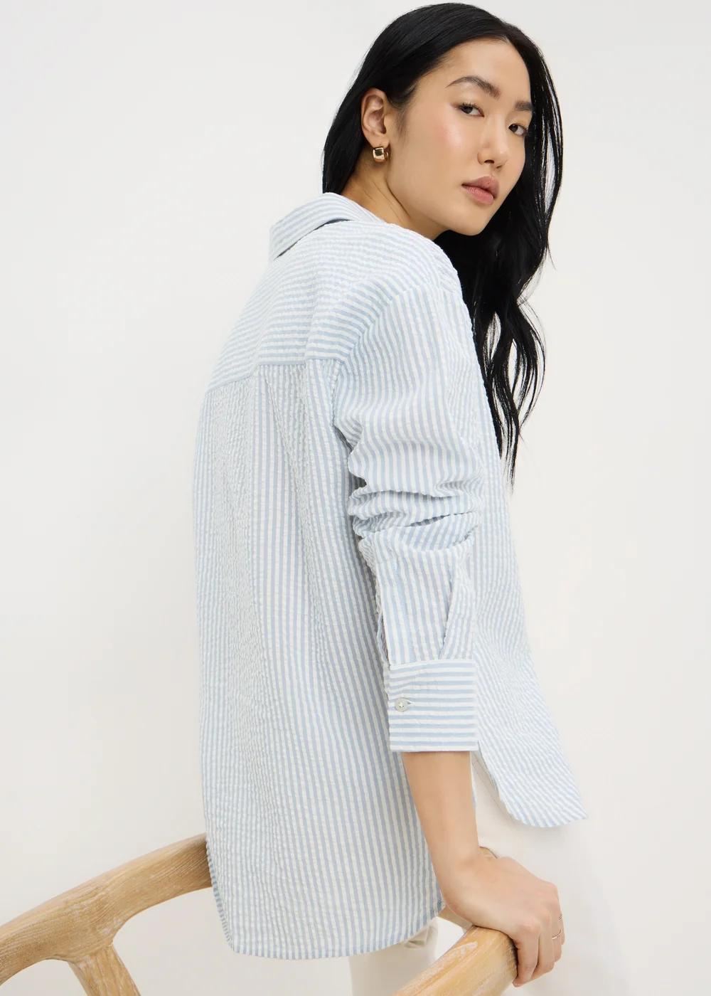 Blue Stripe Seersucker Shirt - Size 8 Image 3