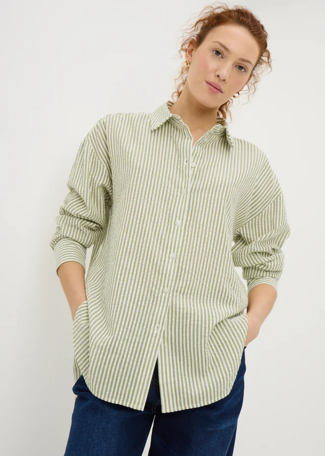 Khaki Stripe Seersucker Shirt