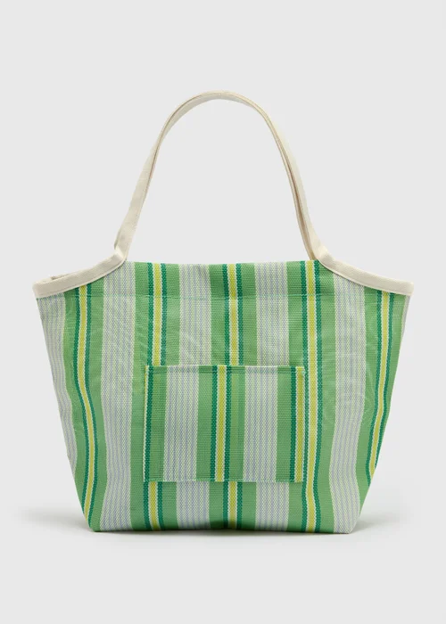 Green Stripe Mesh Beach Bag - One Size Image 1