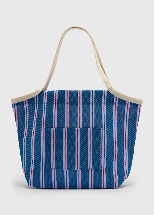 Blue Stripe Mesh Beach Bag - One Size Image 1