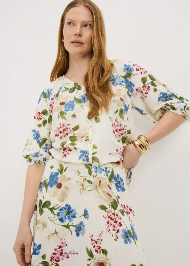 Cream Vintage Floral Tea Co Ord Blouse