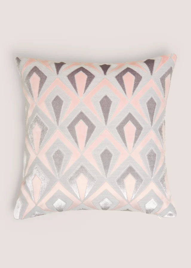 Pink Cut Velvet Angular Cushion