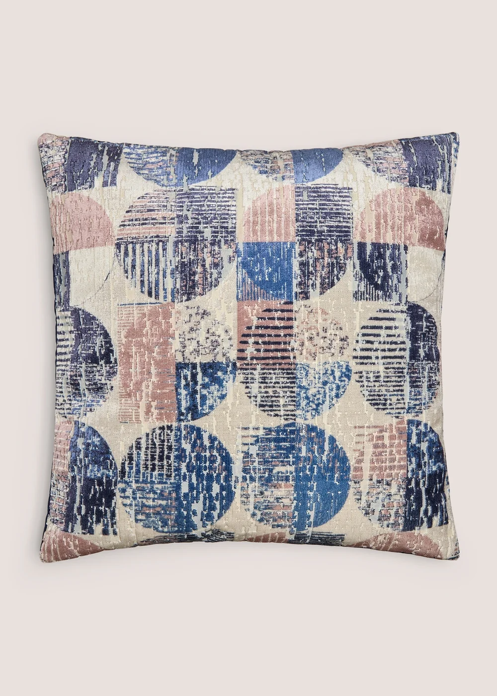 Navy Circular Geometric Velvet Cushion Image 1