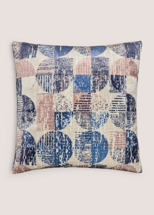 Navy Circular Geometric Velvet Cushion Image 1
