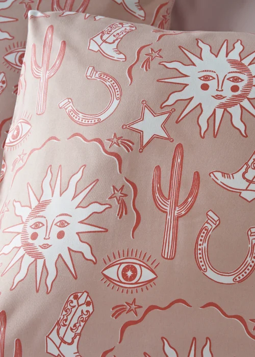 Pink Cowboy Print Microfibre Duvet Set - Single Image 2